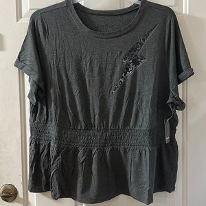 TORRID LOVESICK ICON SMOCKED WAIST TEE: GRAY: NEW WITH TAGS: SIZE 3